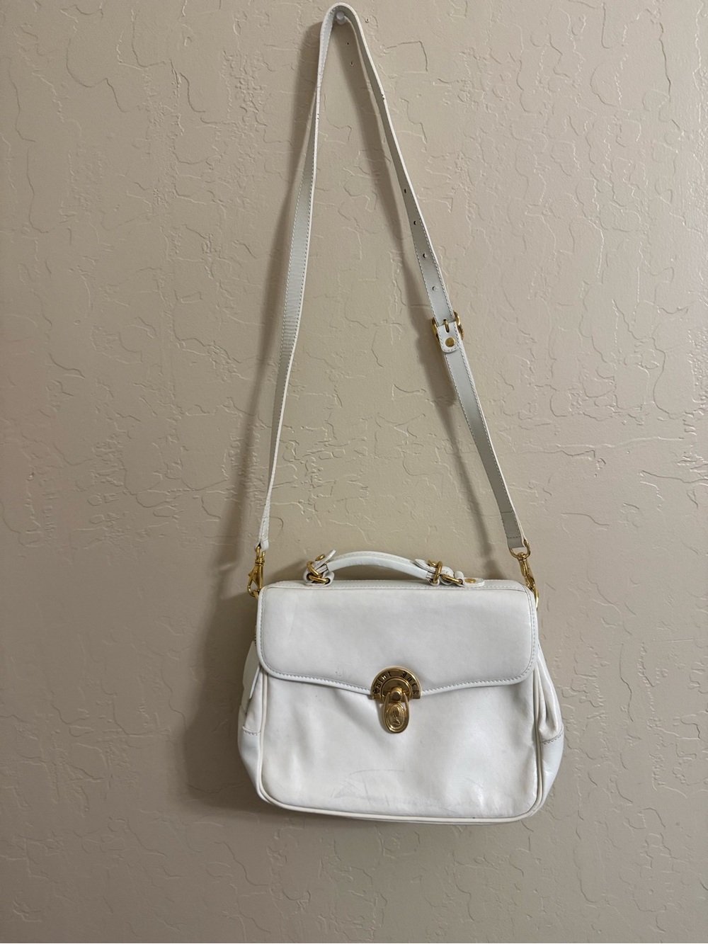 Vintage Saint Jack White Leather Crossbody Satchel with Gold Hardware used
